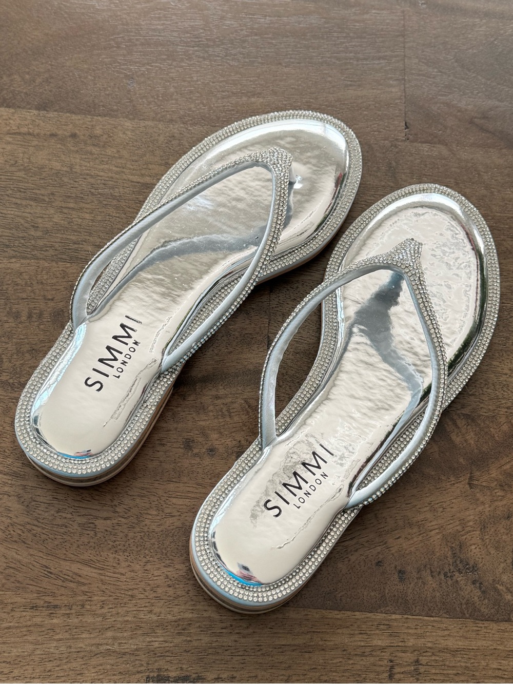 Simmi London Silver Rhinestone Flip Flop Sandals